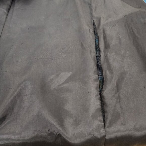 Vtg 60s Blue Shadow Plaid Lightweight Long Coat Black Velvet Collar Union Made - Picture 9 of 15